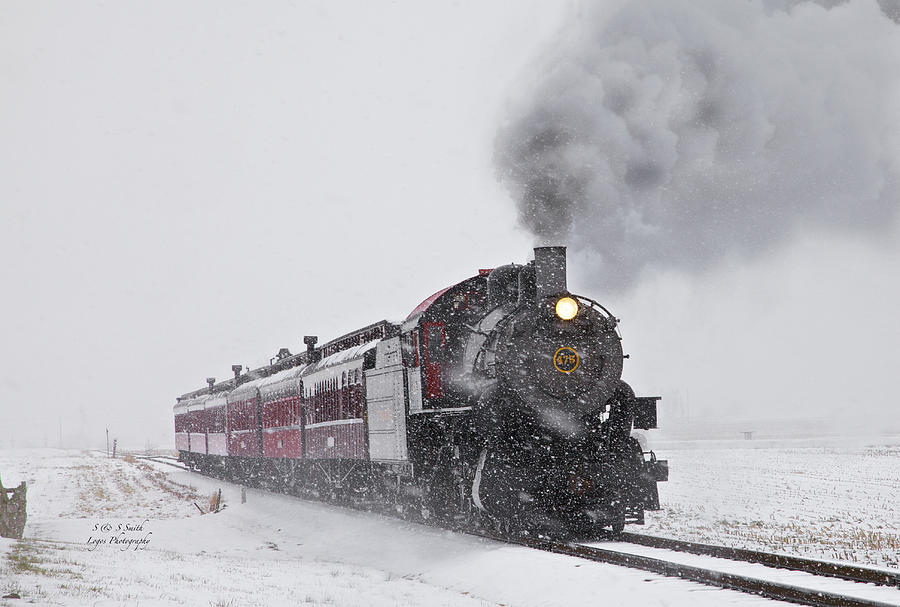 Engine 475 horizontal in snow Photograph by Steve and Sharon Smith