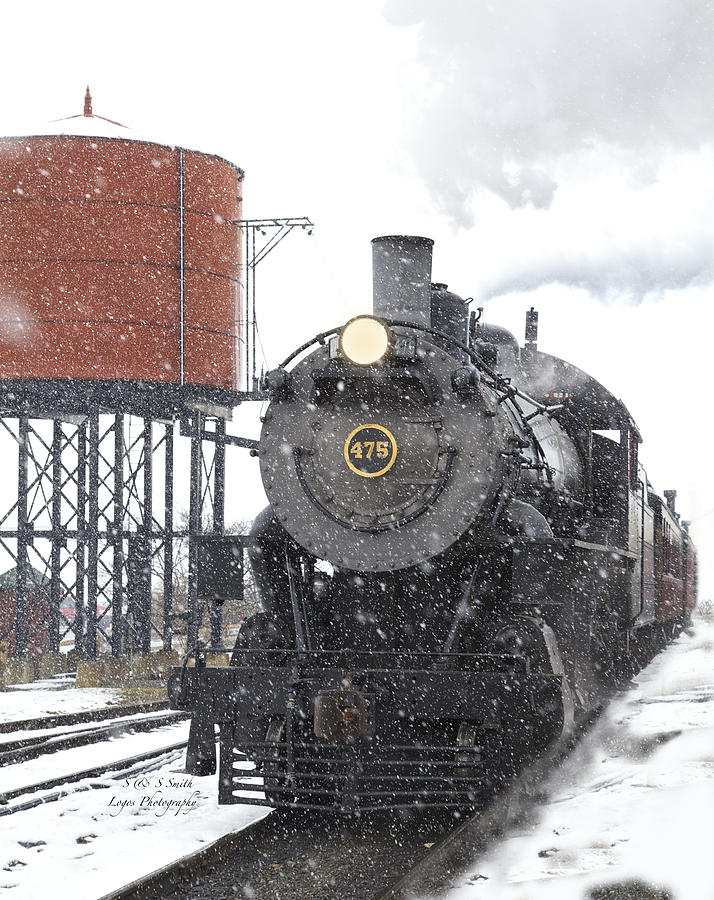 Engine 475 vertical in snow Photograph by Steve and Sharon Smith