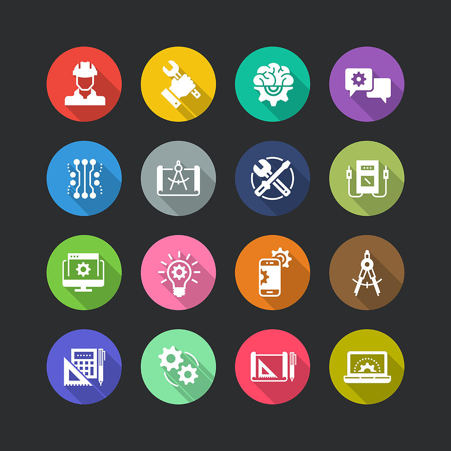 Engineering Flat Icon Set Drawing by Enis Aksoy
