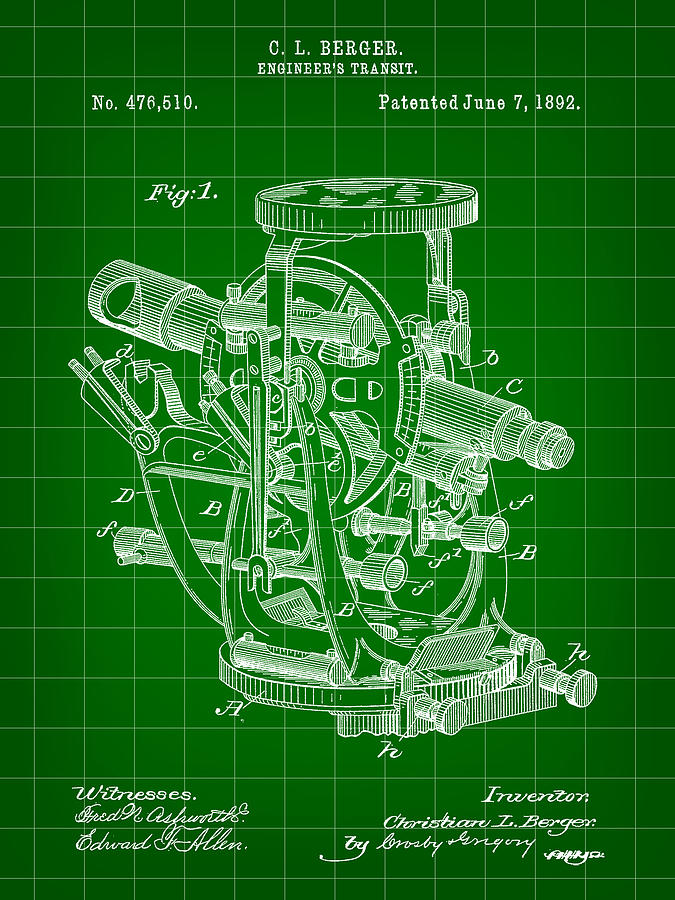 Engineers Transit Patent 1892 - Green Digital Art by Stephen Younts