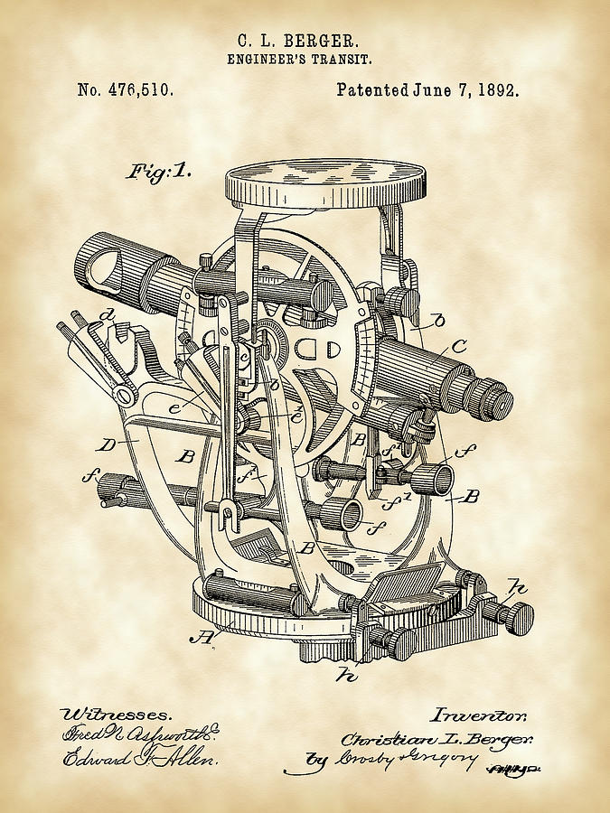Engineers Transit Patent 1892 Parchment Digital Art By Stephen Younts Pixels