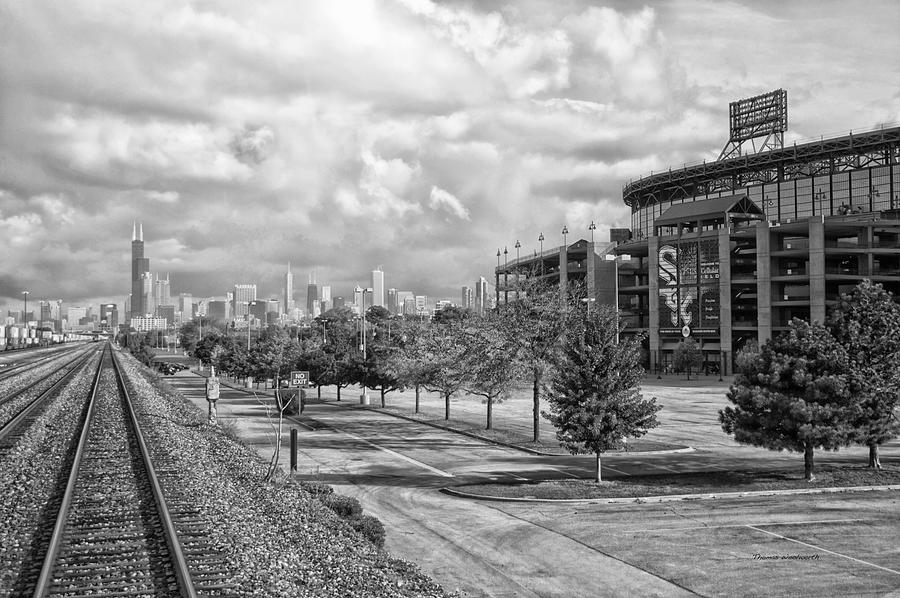 Chicago White Sox Photograph - Engineers View Chicago White Sox US Cellular Field BW by Thomas Woolworth