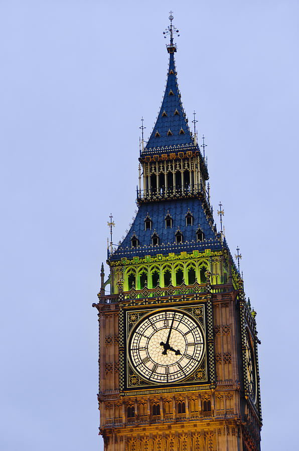 England, London, Big Ben clock face illuminated at dusk Photograph by Tetra Images