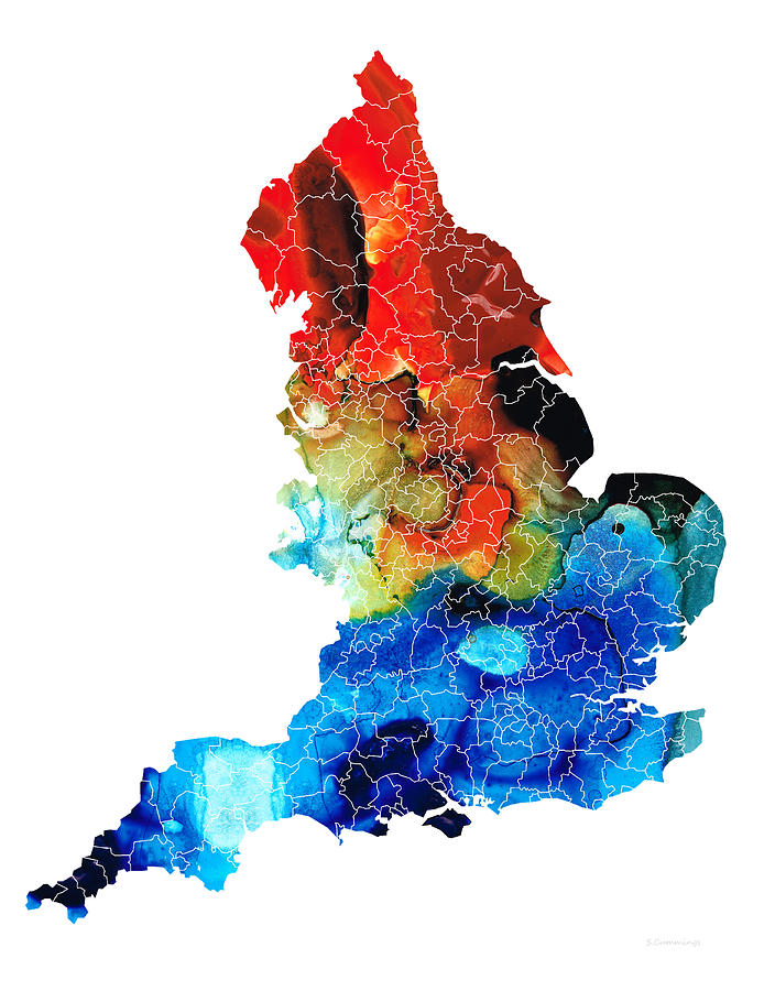 Primary Colors Painting - England - Map of England by Sharon Cummings by Sharon Cummings