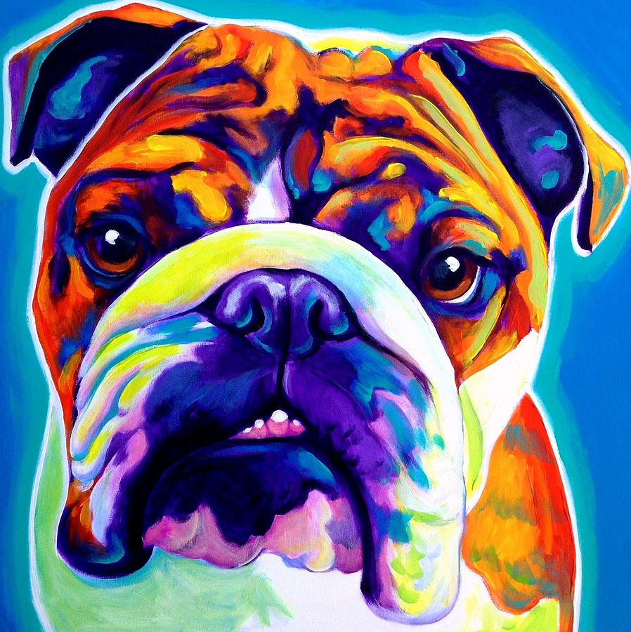 Dog Painting - Bulldog - Bond -square by Dawg Painter