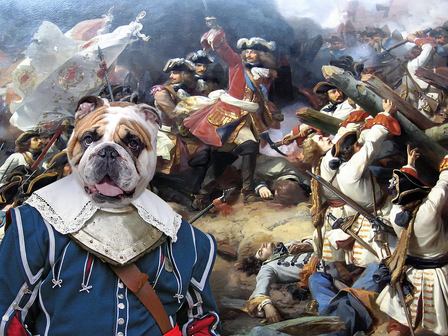 English Bulldog Art Canvas Print - The blue soldier in battle Painting by Sandra Sij