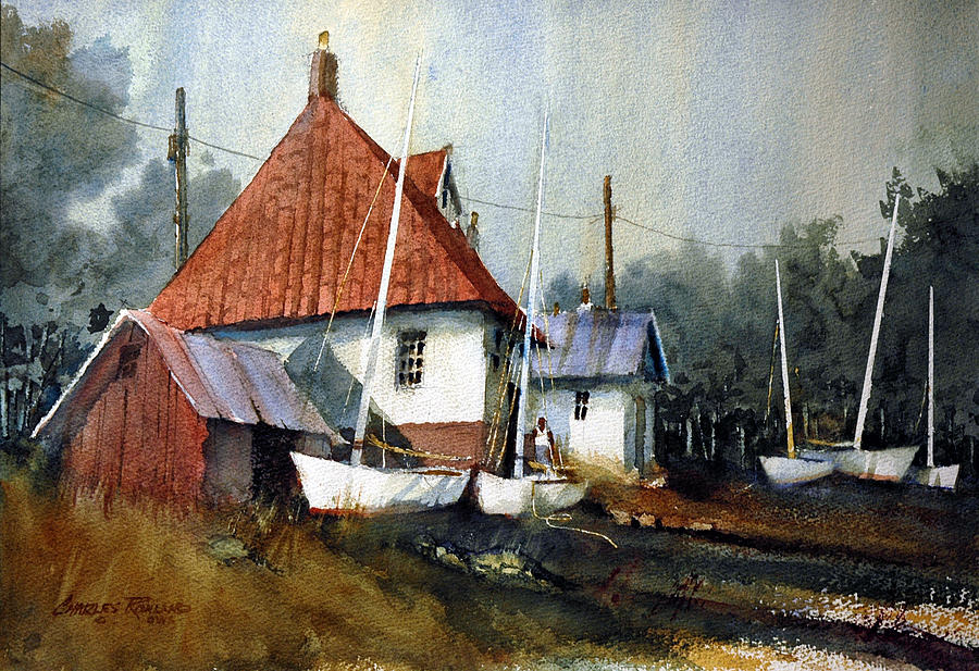 English Coastal Boatshed Painting by Charles Rowland