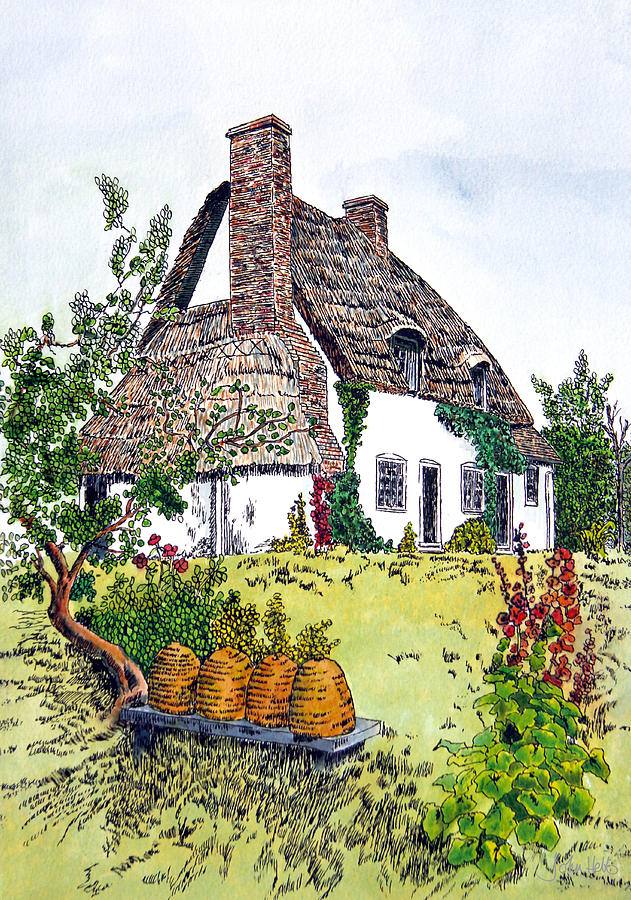 Watercolour Drawing - English Country Cottage 2 by John Hebb