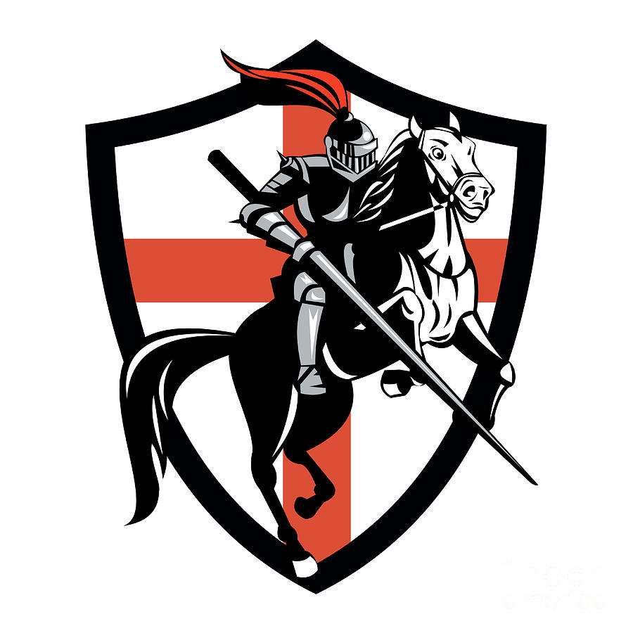 Knight Digital Art - English Knight Riding Horse England Flag Retro by Aloysius Patrimonio