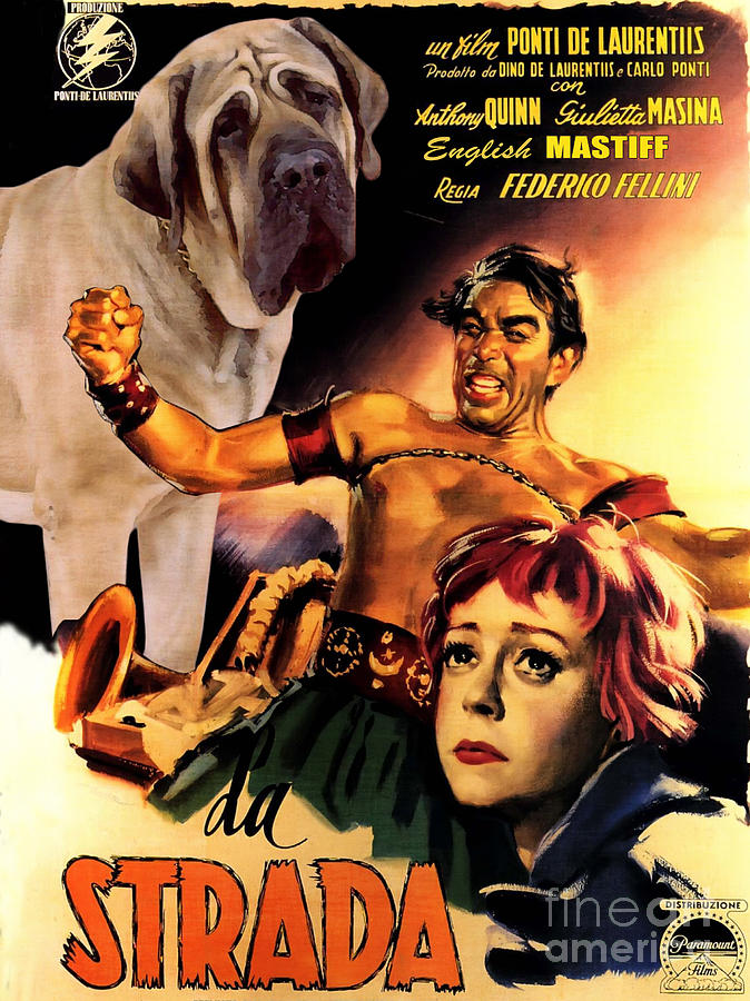 English Mastiff Art Canvas Print - La Strada Movie Poster Painting by Sandra Sij