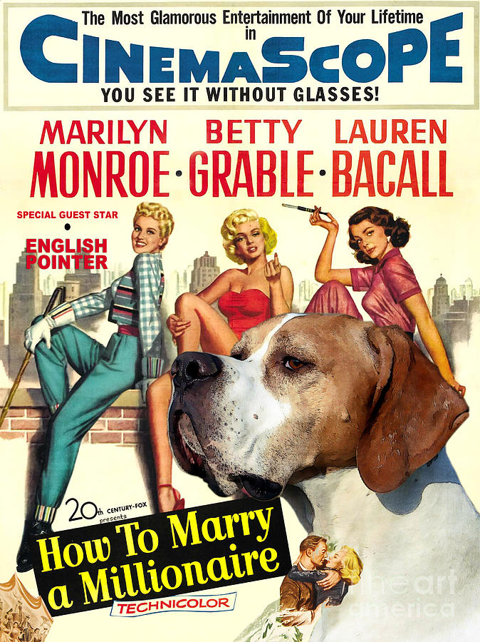 Dog Painting - English Pointer Art Canvas Print - How To Marry a Millionaire Movie Poster by Sandra Sij