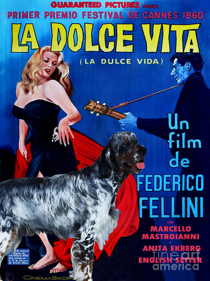 Dog Painting - English Setter Art Canvas Print - La Dolce Vita Movie Poster by Sandra Sij