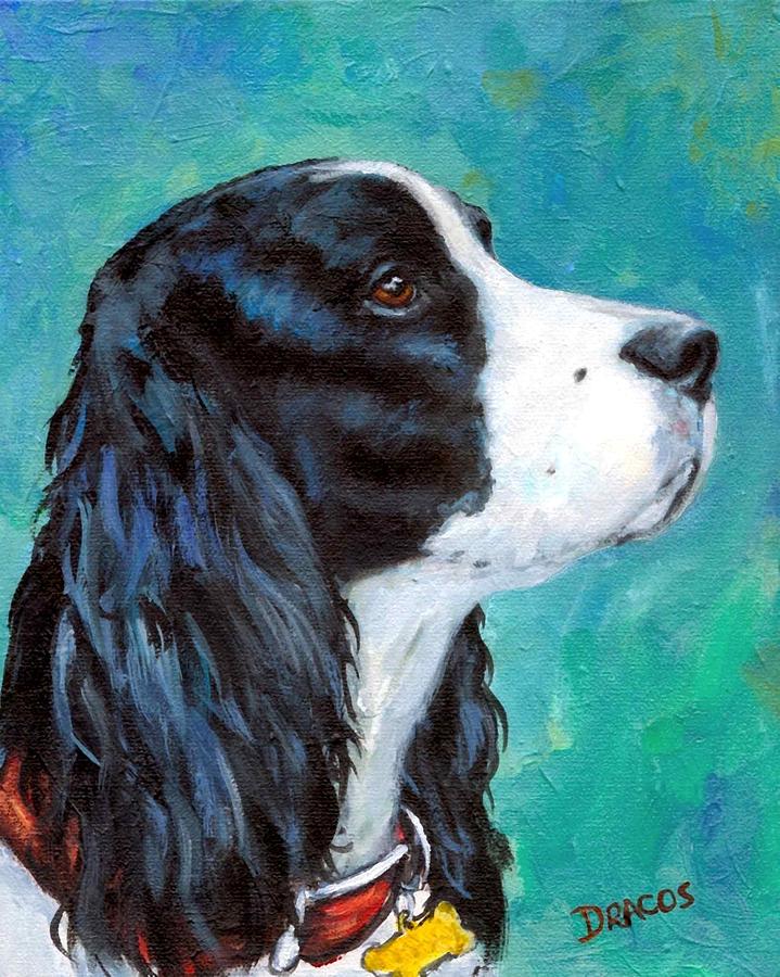 Dog Painting - English Springer Spaniel profile by Dottie Dracos