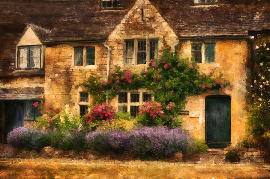 English Stone Cottage Painting by Diane Chandler