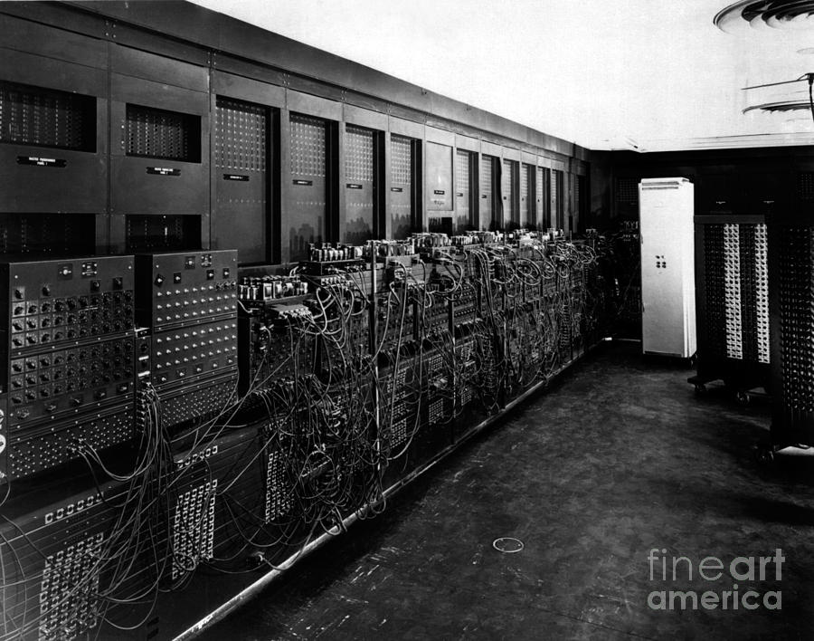Black And White Photograph - Eniac Computer by US Army