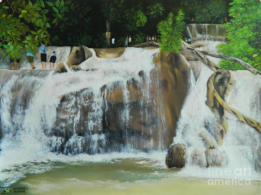 Enjoying Dunns River Falls Jamaica Painting by Kenneth Harris