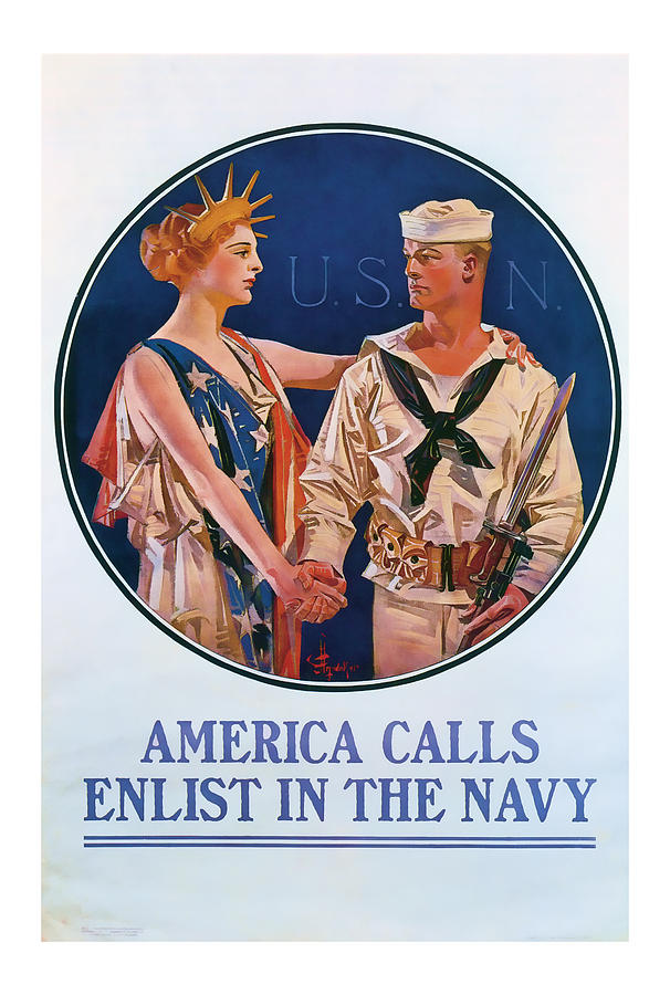 Enlist in the Navy Vintage ww1 Art Mixed Media by Presented By American ...