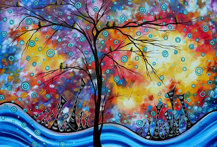 Enormous Whimsical Cityscape Tree Bird Painting Original Landscape Art WORLDS AWAY by MADART Painting by Megan Aroon