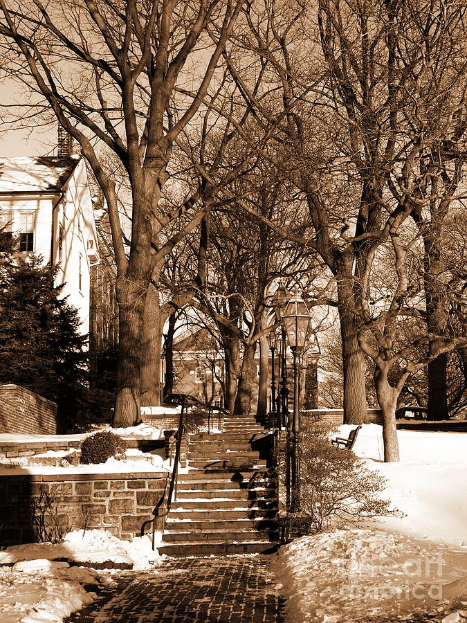 Sepia - Entrance to Central Moravian Church Complex from Main Street Bethlehem PA Photograph by Jacqueline M Lewis