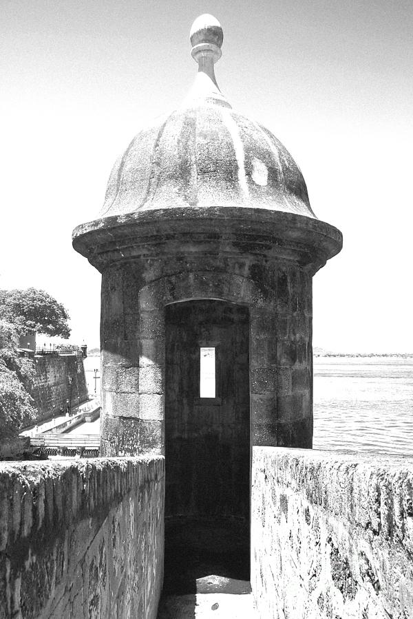 Architecture Photograph - Entrance to Sentry Tower Castillo San Felipe Del Morro Fortress San Juan Puerto Rico BW Film Grain by Shawn OBrien