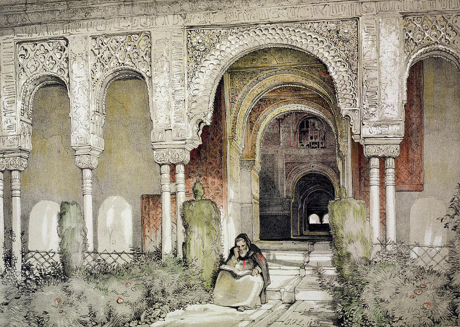 Entrance To The Hall Of The Two Sisters Drawing by John Frederick Lewis