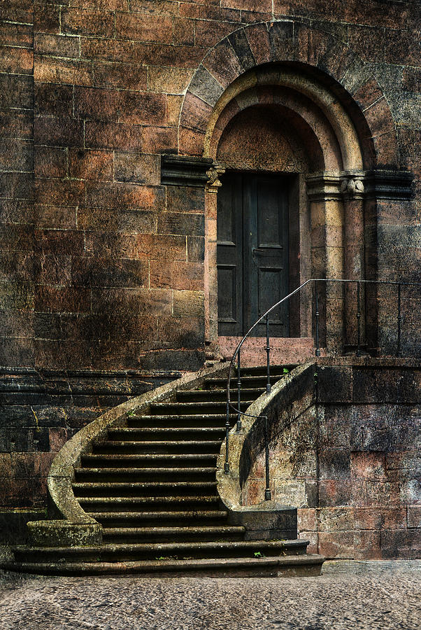 Entrance to the old brick building and curved stairs Photograph by Jaroslaw Blaminsky
