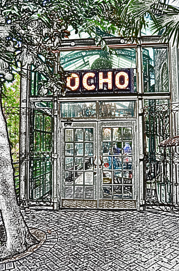 Entrance to Trendy OCHO Restaurant in San Antonio Texas Colored Pencil Digital Art Photograph by Shawn OBrien