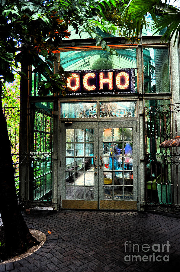 Entrance to Trendy OCHO Restaurant in San Antonio Texas Ink Outlines Digital Art Photograph by Shawn OBrien