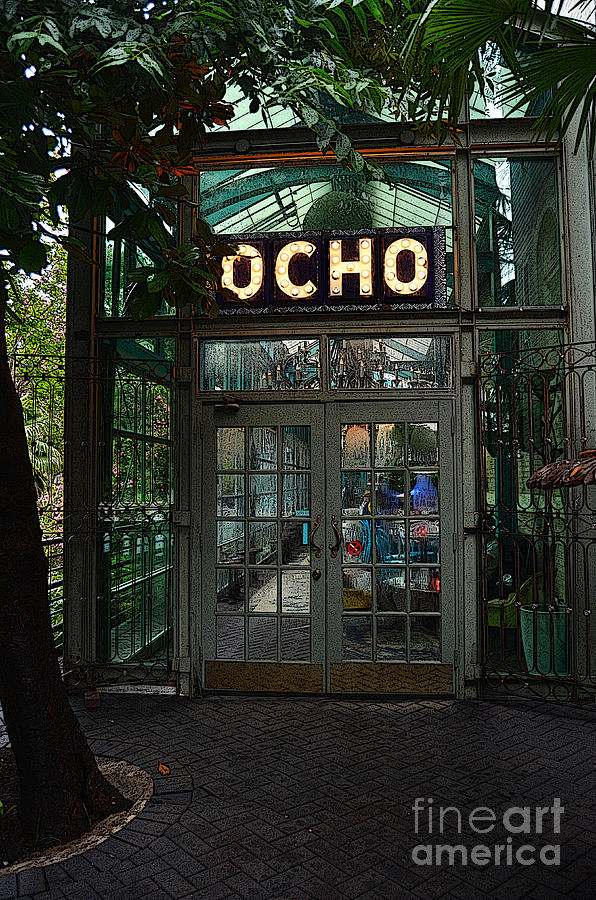 Entrance to Trendy OCHO Restaurant in San Antonio Texas Poster Edges Digital Art Digital Art by Shawn OBrien
