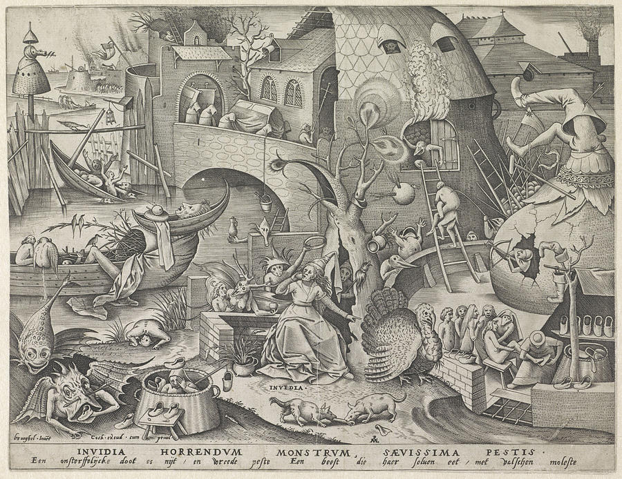 Sloth Drawing - Envy, Pieter Van Der Heyden, Hieronymus Cock by Pieter Van Der Heyden And Hieronymus Cock Sloth Drawing - Envy, Pieter Van Der Heyden, Hieronymus Cock by Pieter Van Der Heyden And Hieronymus Cock