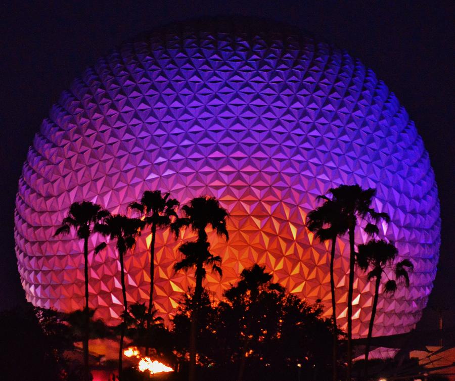 Epcot Ball with Palm Trees Photograph by Billy Beck