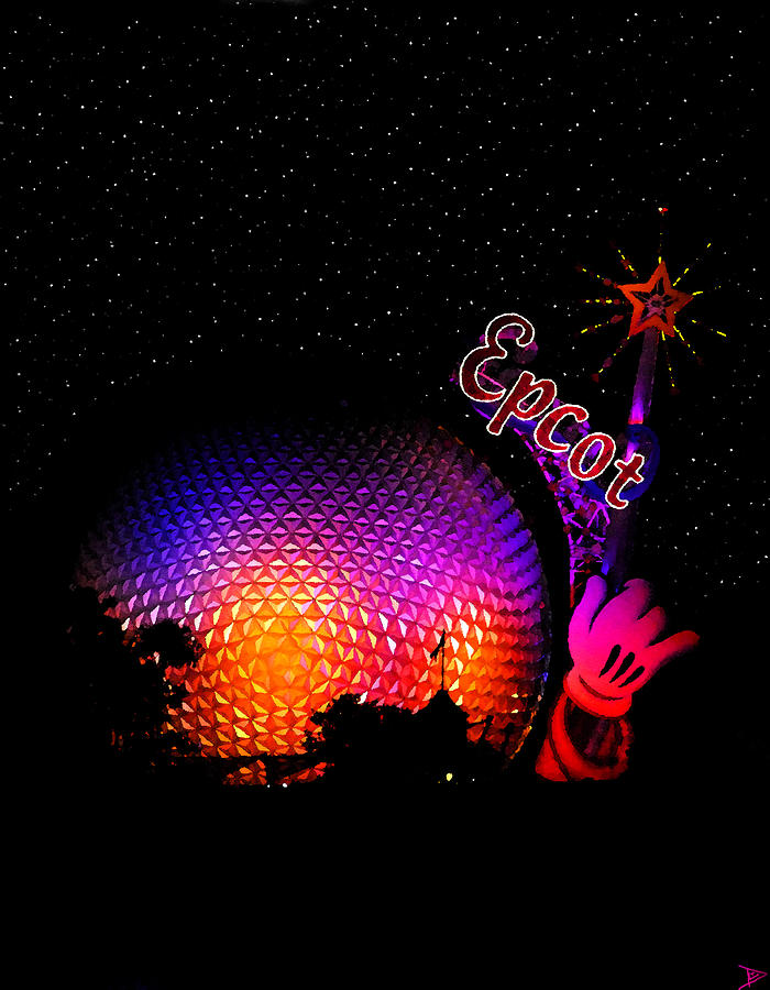 Epcot night Painting by David Lee Thompson