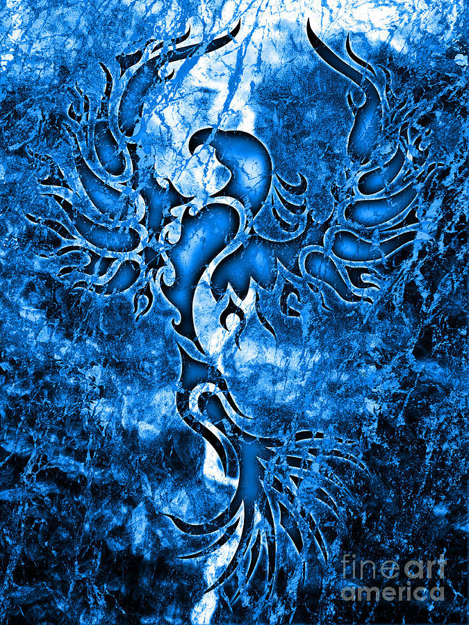 Epic Blue Phoenix Digital Art - Epic Blue Phoenix Fine Art Print