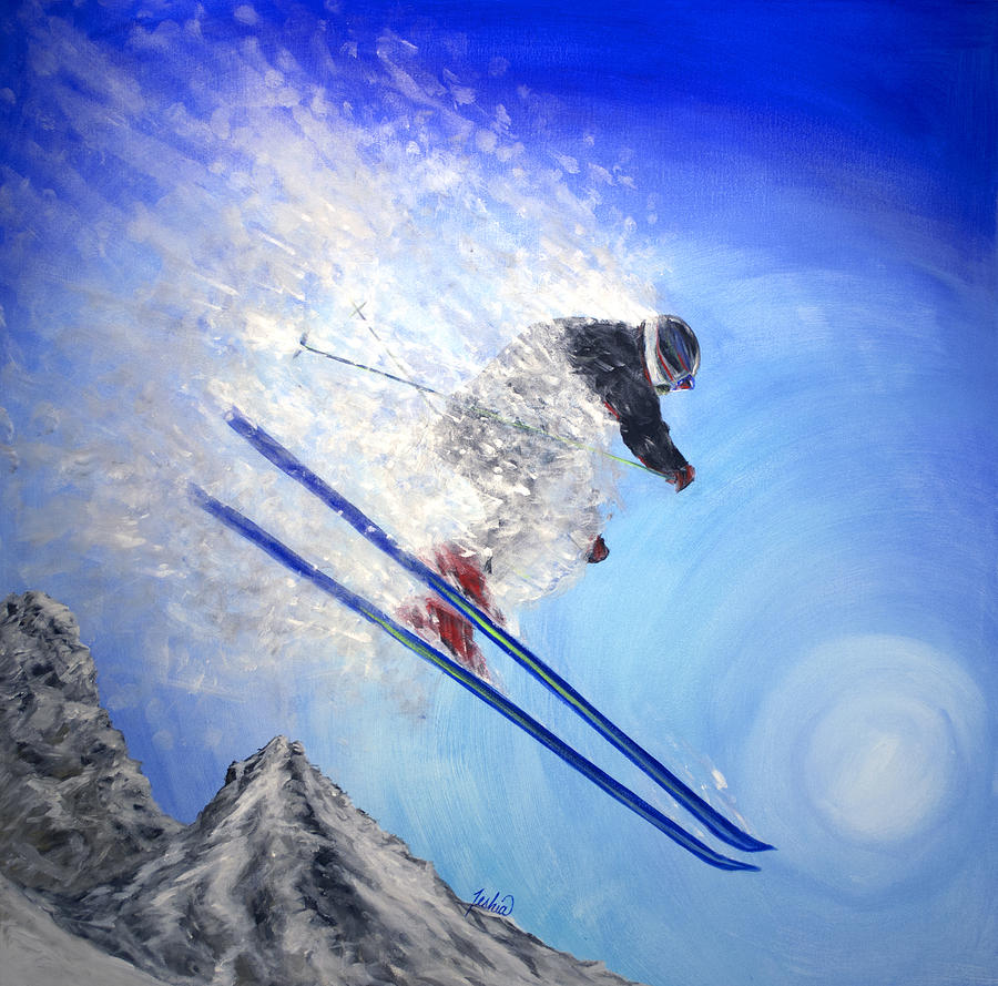 Skiing Painting - Epic Day by Teshia Art