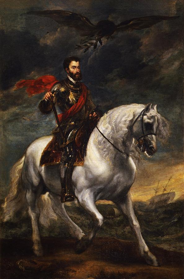 Equestrian portrait of the Emperor Charles V Painting by Anthony van Dyck