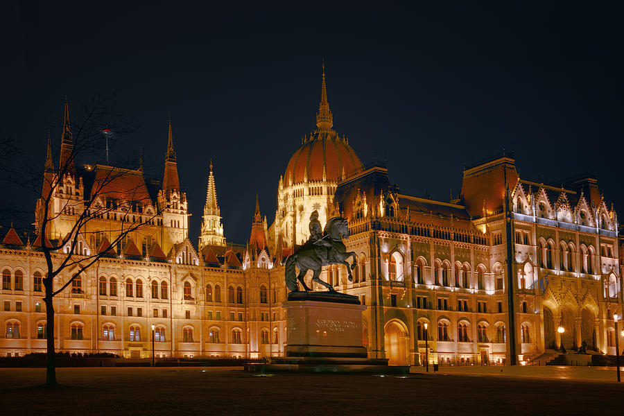 Equestrian Statue and Hungarian Parliament Photograph by Joan Carroll