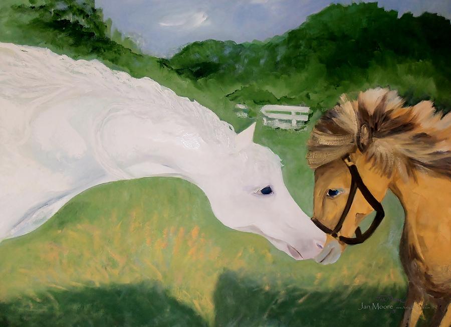 Equine Kiss Painting by Jan Moore