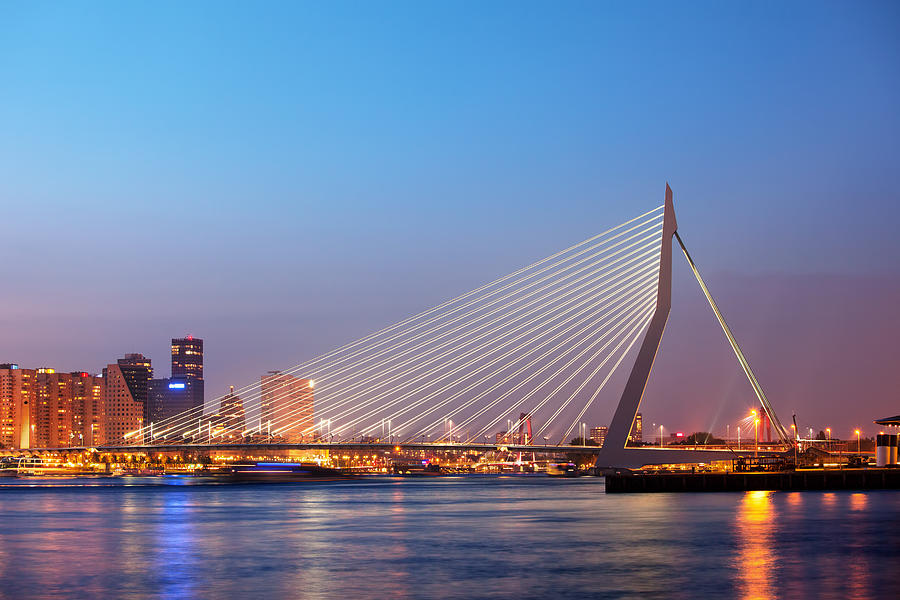 Erasmus Bridge in Rotterdam at Twilight Photograph by Artur Bogacki