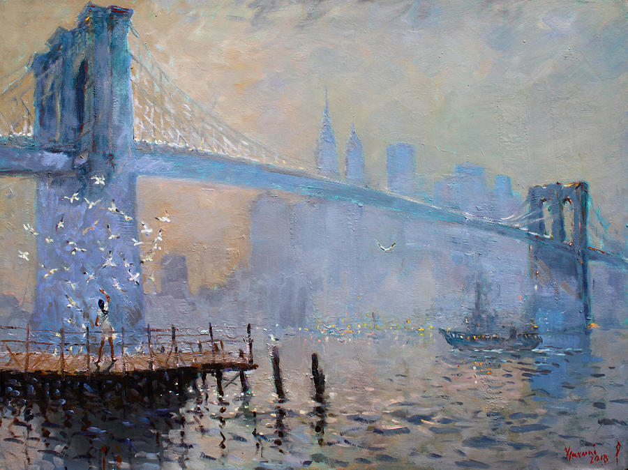 Brooklyn Bridge Painting - Erbora and the Seagulls by Ylli Haruni
