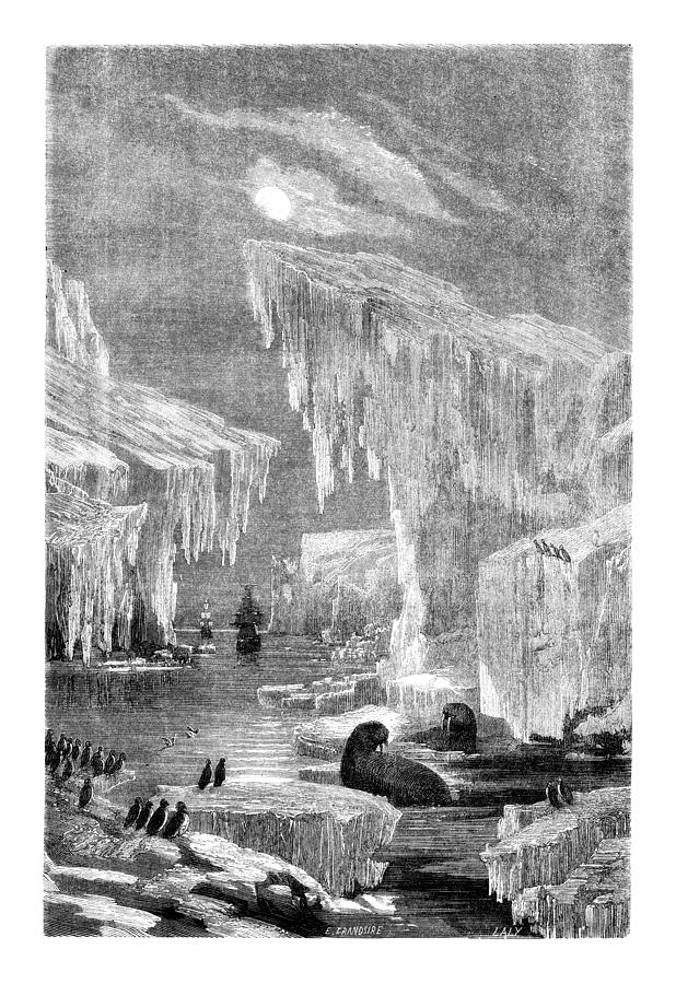 Erebus and Terror in the Ice 1866 Drawing by Hakon Soreide