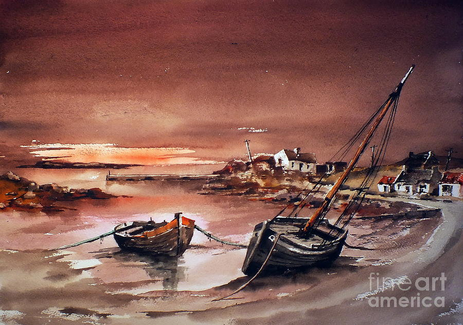 Erlak Sunset Galway Painting by Val Byrne