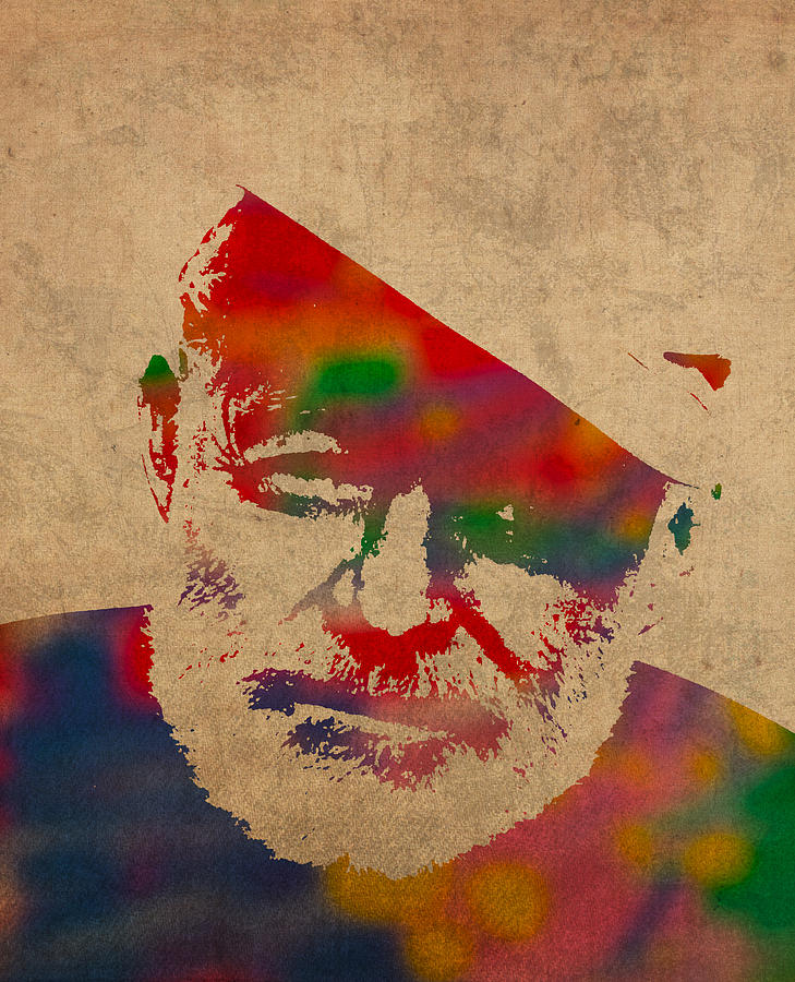 Ernest Hemingway Watercolor Portrait on Worn Distressed Canvas Mixed Media by Design Turnpike