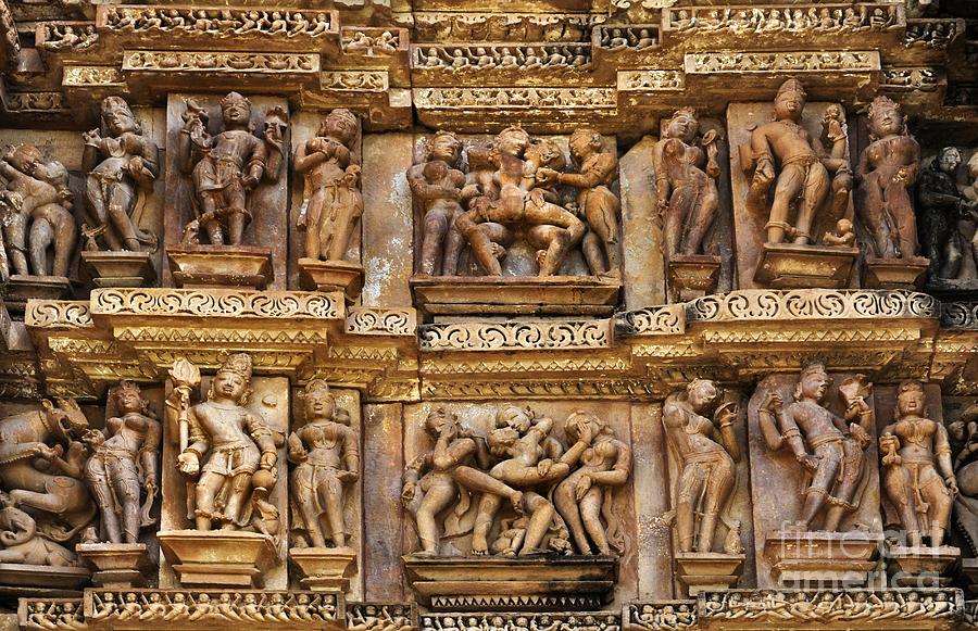 Architecture Photograph - Erotic Sculptures at Khajuraho India by Rudra Narayan  Mitra