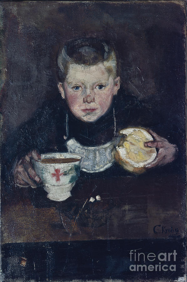 Errand boy drinking coffee Painting by Christian Krohg