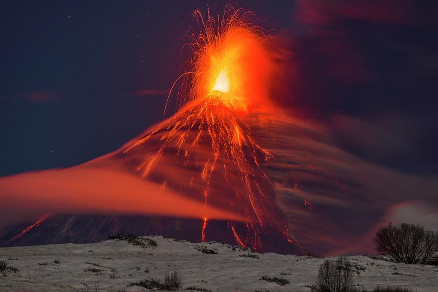 Nature Photograph - Eruption Of Klyuchevskoy Volcano by Martin Rietze/science Photo Library