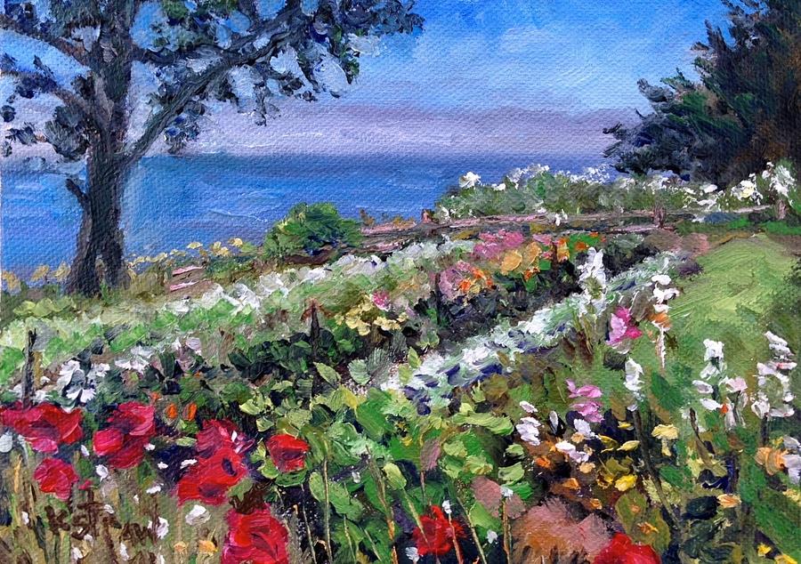 Poppy Painting - Esalens Seaside Garden by Kellie Straw