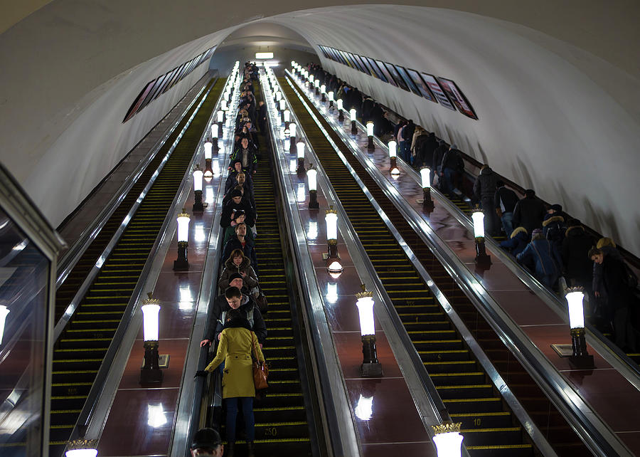 Escalator In Novoslobodskaja Metro Photograph by Dag Sundberg