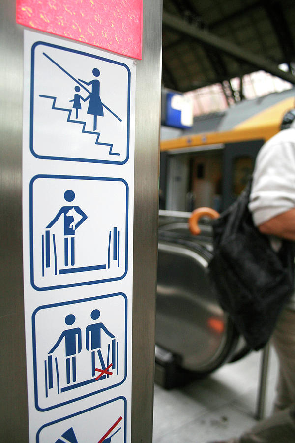 Escalator Safety Signs Photograph by Chris Martin-bahr/science Photo Library