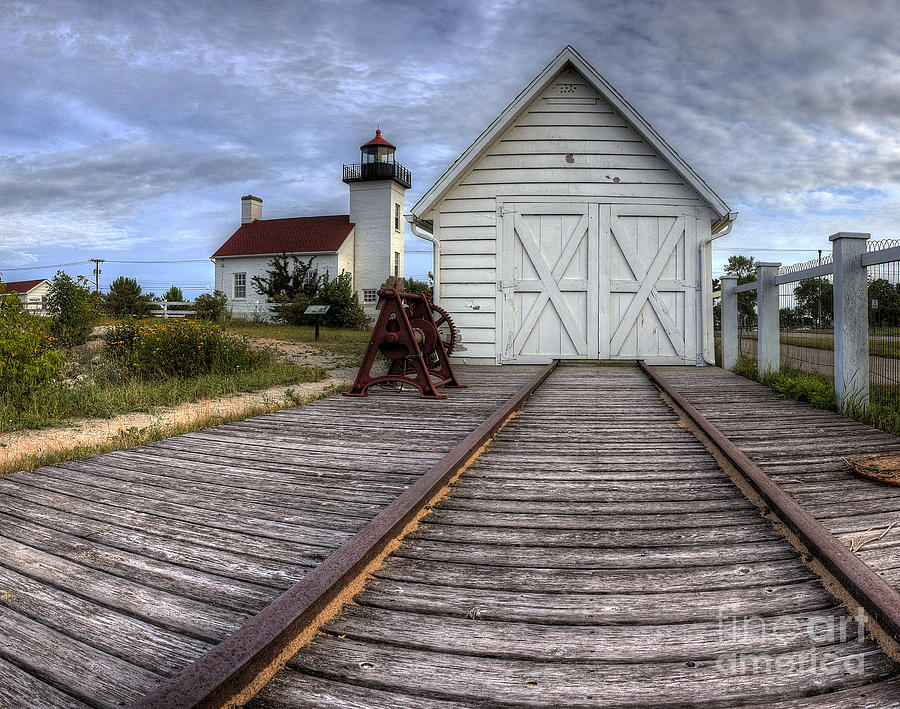 Up Movie Photograph - Escanaba Lighthouse and Boat House by Twenty Two North Photography