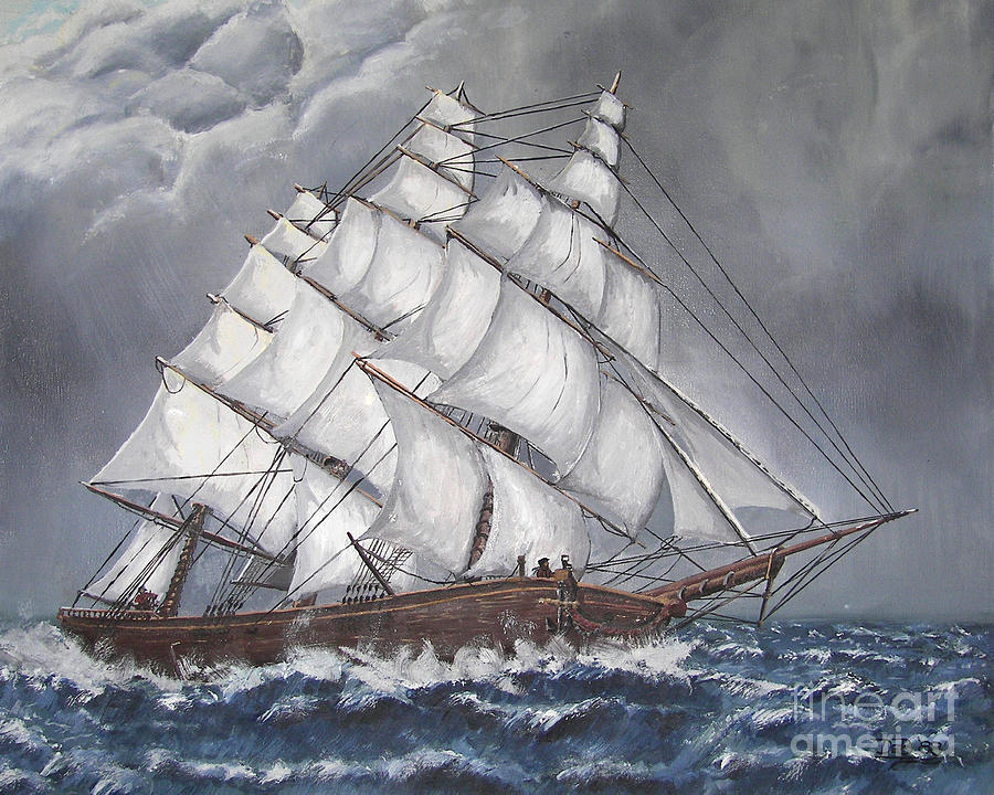 Ship Painting - Escaping the Storm by Deborah Strategier